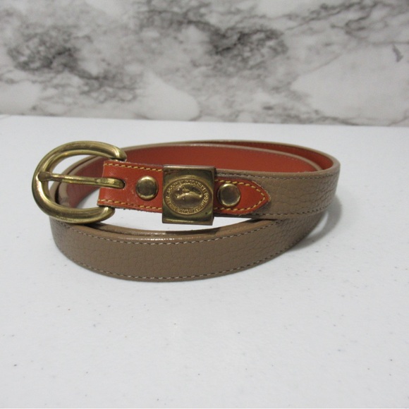 Dooney & Bourke Vintage Taupe Leather Belt with Duck Logo Size Large - Picture 1 of 17